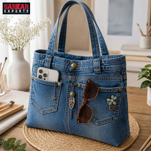 Sac fourre-tout en jean vintage personnalisé avec logo, grande capacité, sac à bandoulière, vente chaude, vente en gros d'usine - Product Image 2