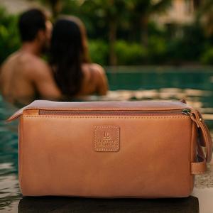Premium Leather <b>Toiletry</b> Bag Men Travel Grooming Organizer Waterproof <b>Storage</b> Pouch Bag LTB-0188 - Product Image 3
