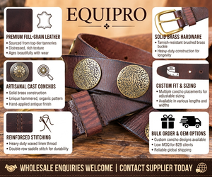 Ceinture en cuir véritable vintage Equipro avec boucle ardillon en alliage et clous décoratifs, finition artisanale écologique, accessoire décontracté pour homme - Product Image 4