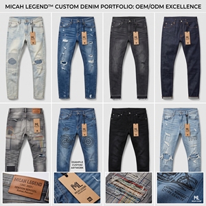 Wholesale Men Winter Mid Breathable Letter Pattern Pearl Beaded Custom Decorative Denim <b>Straight</b> Sporty Distressed - Product Image 2