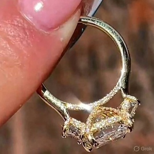 Moissanite Engagement <b>Ring</b> Three Stone <b>Emerald</b> Cut <b>Silver</b> White Gold Plated Luxury Wedding <b>Ring</b> - Product Image 2