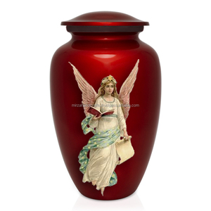 Love of Christ Classic American Style Brass Urn <b>Red</b> Glossy Funeral Memorial Cremation <b>Vase</b> for Human Ashes Handcrafted - Product Image 1