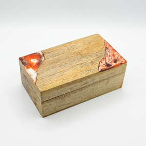 Boîte de rangement en bois à motif géométrique carré orange et rouge, fabriquée à la main, sur mesure, OEM ODM, DECORYUG - Product Image 3