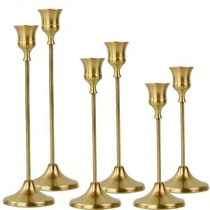 6-Piece Tiered Gold Metal Candlestick Set - Flared Tulip Top Candleholder with <b>Weighted</b> Conical Base - Product Image 1