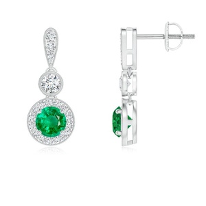 Pendientes de Oro Sólido de 14K con Esmeralda Natural y Halo de Diamantes, Chapados en Rodio, Joyería Fina Vintage de Lujo, OEM ODM, Venta al Por Mayor, Regalo - Product Image 1