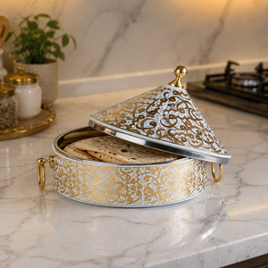 Casserole en acier inoxydable à motif doré de luxe avec couvercle conique |   Bol isotherme chauffe-plat pour la maison et les restaurants - Product Image 2