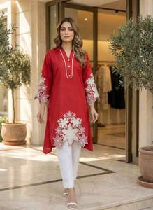 Ropa casual para mujer, Kurti Aline con pantalón, bordado en rayón con diseño floral calado, para uso diario y de oficina. - Product Image 4