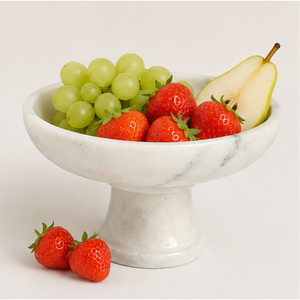 Bol sur piédestal en marbre blanc, bol à fruits en pierre artisanal, centre de table décoratif sur pied pour la décoration du salon et de la salle à manger - Product Image 6