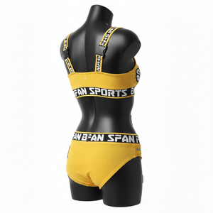 ชุดบิกินี่ผ้าโพลีเอสเตอร์ผสมสแปนเด็กซ์เนื้อนุ่มยืดหยุ่น 190 GSM สีเหลือง แต่งลายริบบิ้น พร้อมโลโก้ปัก ซิปด้านข้าง สำหรับผู้หญิง - Product Image 5