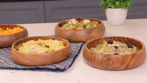 Handcrafted Acacia Wood Bowl Set Rustic Round Wooden Bowls Polished Carved <b>Dinnerware</b> for Home Wedding - Product Image 3