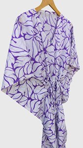 Bata tipo kimono de gasa con estampado floral morado para mujer, cuello en V, largo, con cordón, para la playa - Product Image 4