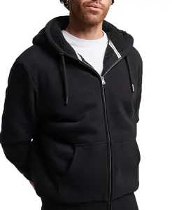 고품질 제조 사용자 정의 로고 맞춤형 남성 겨울 따뜻한 양털 후드 지퍼 업 스웨터 재킷 모피 안감 후드 코트