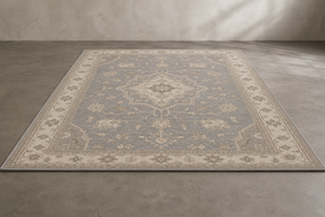 Tapis DECORDEC en laine gris argenté ivoire à motif floral médaillon, écologique, antidérapant, moderne, avec bordure botanique, pour une vie de luxe - Product Image 2