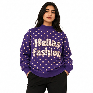 Pull col montant en coton léger pour femme, prix abordable, avec poignets côtelés en polaire de qualité supérieure et épaules tombantes – Fournisseur en gros - Product Image 1