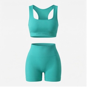 Conjunto de Yoga de 2 Piezas North Approach, Cierre Frontal Completo, Color Negro Sólido, Absorbe el Sudor, Ropa Deportiva para Mujer - Product Image 1