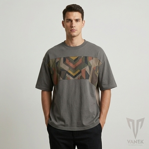 Men's <b>Geometric</b> Pattern Oversized T-<b>Shirt</b> Short Sleeve O-Neck Casual Woven Fit Regular Style - Product Image 1