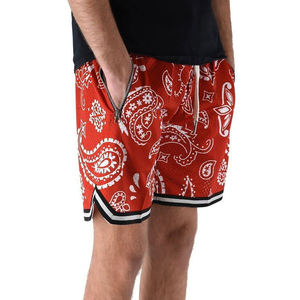 Shorts de sport pour homme personnalisés, imprimé cachemire, coupe-vent en mesh, style hip-hop streetwear, bandana, basketball, gym, avec poche zippée - Product Image 5