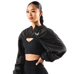 Women's Black Cropped Windbreaker <b>Jacket</b> Lightweight Full Zip <b>Workout</b> Running Gym Activewear Long Sleeve Athletic <b>Jacket</b> - Product Image 2