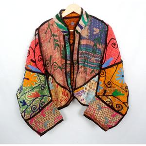 Best Selling Handmade Cotton Material Kantha <b>Jacket</b> with <b>mandarin</b> <b>collar</b> for Women Available at Wholesale Price From India - Product Image 1
