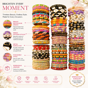 Bright <b>Coloured</b> Metal Bangle Bracelet <b>Set</b> with Mixed Designs Fashion Ethnic Stackable Bangles for Women - Product Image 6