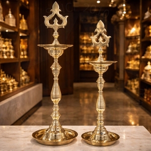 Shree Radhey International Luxury Brass Kuthu Vilakku Floor <b>Lamp</b> Set Handcrafted <b>Tall</b> Lotus Diya <b>Stand</b> Holder Multi Size Wedding - Product Image 2