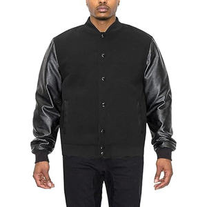 Blouson universitaire pour homme, col montant, broderie, style baseball, noir, pour couples, collection automne - Product Image 1