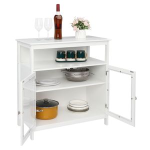 Credenza in MDF Bianco NC 80,65*40*82cm con Doppie Ante Trasparenti, Doppi Scomparti Interni, Strato di Stoccaggio Centrale, Verniciata a Spruzzo - Product Image 2