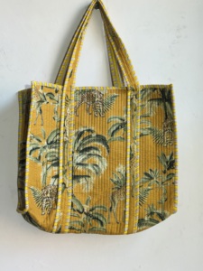 <b>Yellow</b> Leopard Print Quilted Tote <b>Bag</b> Cotton Fabric Bohemian Style Open Top Summer Shopping <b>Bag</b> - Product Image 1