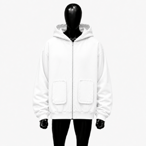 <b>White</b> Oversized Zip Up Hoodie Vintage Streetwear Loose Fit Full Zipper Hooded <b>Sweatshirt</b> With Double Front Patch Pockets Unisex - Product Image 1