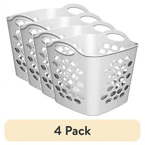 (Paquet de 4) Panier à linge flexible à pois carrés, blanc - Product Image 1