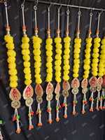 Fleurs artificielles Jaipurios faites à la main en perles de marigold indiennes, décoration suspendue pour porte de mariage, 2,5 pieds, couleurs mélangées jaune orange