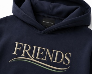 Embroidered <b>Hoodie</b> Unisex Dark Blue Cotton French Terry Casual Pullover Front Logo Regular Fit Autumn Style - Product Image 2