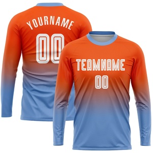 เสื้อฟุตบอลแขนยาวสีส้มน้ำเงินไล่เฉดแบบขายส่งสั่งทำได้ พร้อมสกรีนชื่อทีม ผลิตจากโพลีเอสเตอร์ สำหรับผู้ใหญ่ทั้งชายและหญิง - Product Image 4