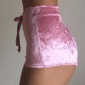 Shorts en velours taille haute avec cordon de serrage latéral, style club sexy, pour femmes, tailles S-XL, shorts en velours avec cordon de serrage pour femmes, grandes tailles - Product Image 2