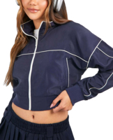 Veste coupe-vent en nylon patchwork de qualité supérieure pour femme, grande taille, blocs de couleur, passepoil personnalisé, doublure en maille, vestes courtes pour femme