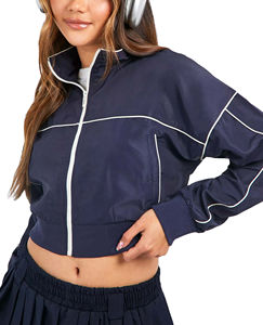 Veste coupe-vent en nylon patchwork de qualité supérieure pour femme, grande taille, blocs de couleur, passepoil personnalisé, doublure en maille, vestes courtes pour femme - Product Image 6