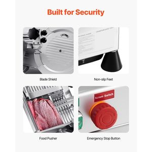 Affettatrice Elettrica per Gastronomia 500W, Automatica, Lama Affilata in Acciaio 75Cr1 da 10 Pollici, Spessore Regolabile 0-0,67 Pollici per Carne - Product Image 6