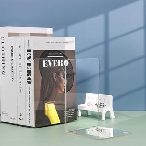 Clear Acrylic <b>Bookends</b> - Transparent Book Stand Organizer for Desktop Office Storage - Product Image 2
