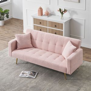 Divano Letto in Pile Teddy Rosa da 71,7 Pollici con Due Cuscini Decorativi Gratuiti per Comfort e Stile - Product Image 3