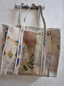 Handmade <b>Vintage</b> Silk Lightweight Open Top Eco-Friendly Reusable Shopping <b>Tote</b> <b>Bag</b> Women FABRICATEFIZZ Ethnic Indian Quilted - Product Image 2