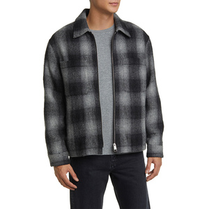 Veste chaude zippée en polaire à carreaux pour homme, col rabattable, coupe classique, mélange de laine, motif noir et gris - Product Image 4