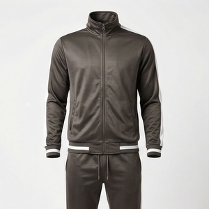Men's Solid Color <b>Tracksuit</b> Full Zip Stand Collar Sporty Style Breathable Polyester Track Jacket With Side Pockets Autumn Wear - Product Image 1
