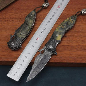 Couteau pliant personnalisé OEM de qualité industrielle en acier Damas avec étui en cuir pour le camping en plein air, garantie 1 an - Product Image 1