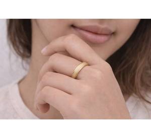 Minimalist 14K/18K Yellow Gold Wedding Band with Ice Matte Finish 6mm Grooved Men's/Women's Gold Wedding Band with <b>Sandblast</b> - Product Image 1