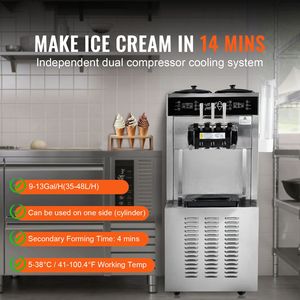 Macchina per Gelato Soft Serve Commerciale, 34-44 L/H, 3400W, 3 Gusti, Autoportante, 2 x 9L, in Acciaio Inox, Nuova Condizione - Product Image 2