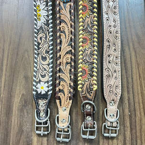 Fabricant professionnel de luxe collier de chien en cuir repoussé à la main en cuir véritable motif tournesol occidental colliers réglables pour animaux de compagnie - Product Image 6