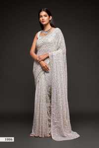 Sari de Lujo con Lentejuelas Pesadas, Diseño Indio para Bodas y Fiestas, Sari de Georgette con Brillo Holográfico y Lentejuelas, con Blusa - Product Image 5