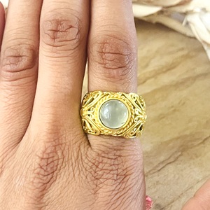 Unique Design Boho Butterfly Tribal Brass Prehnite <b>Ring</b> Women 18k Gold Plated Vintage <b>Statement</b> Wholesale/OEM/ODM Bohemian - Product Image 3