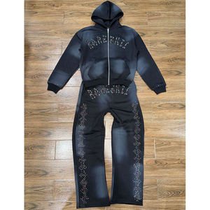 Survêtements pour hommes à prix de gros, faible MOQ, personnalisez votre propre survêtement de sport à fermeture éclair et strass pour hommes - Product Image 6