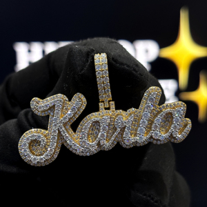 Colgante Personalizado de Doble Capa con Nombre en Letra Cursiva, Moissanita VVS, Plata de Ley 925, Chapado en Oro, Collar Hip Hop - Product Image 1